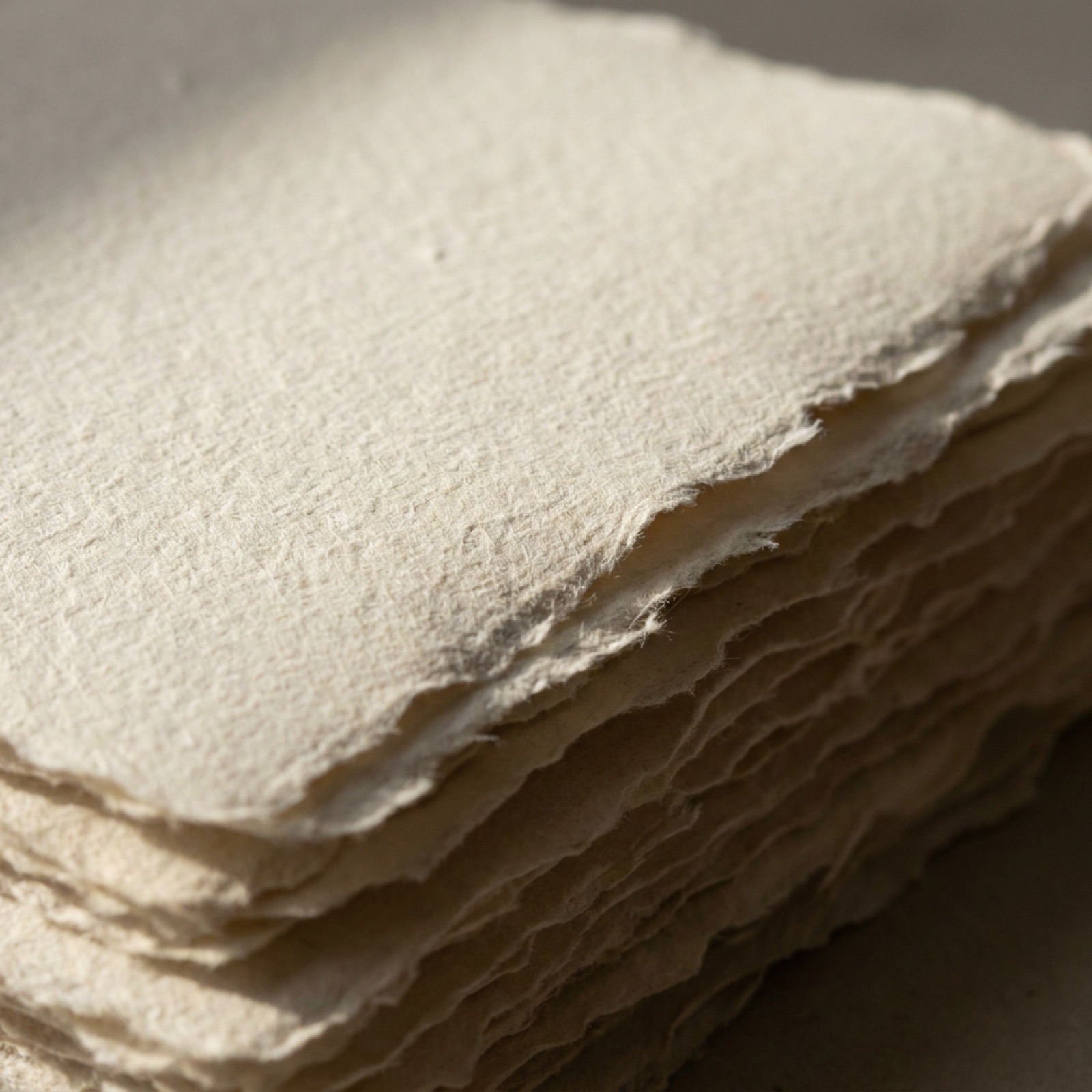 Cream deckled paper edges, close detail