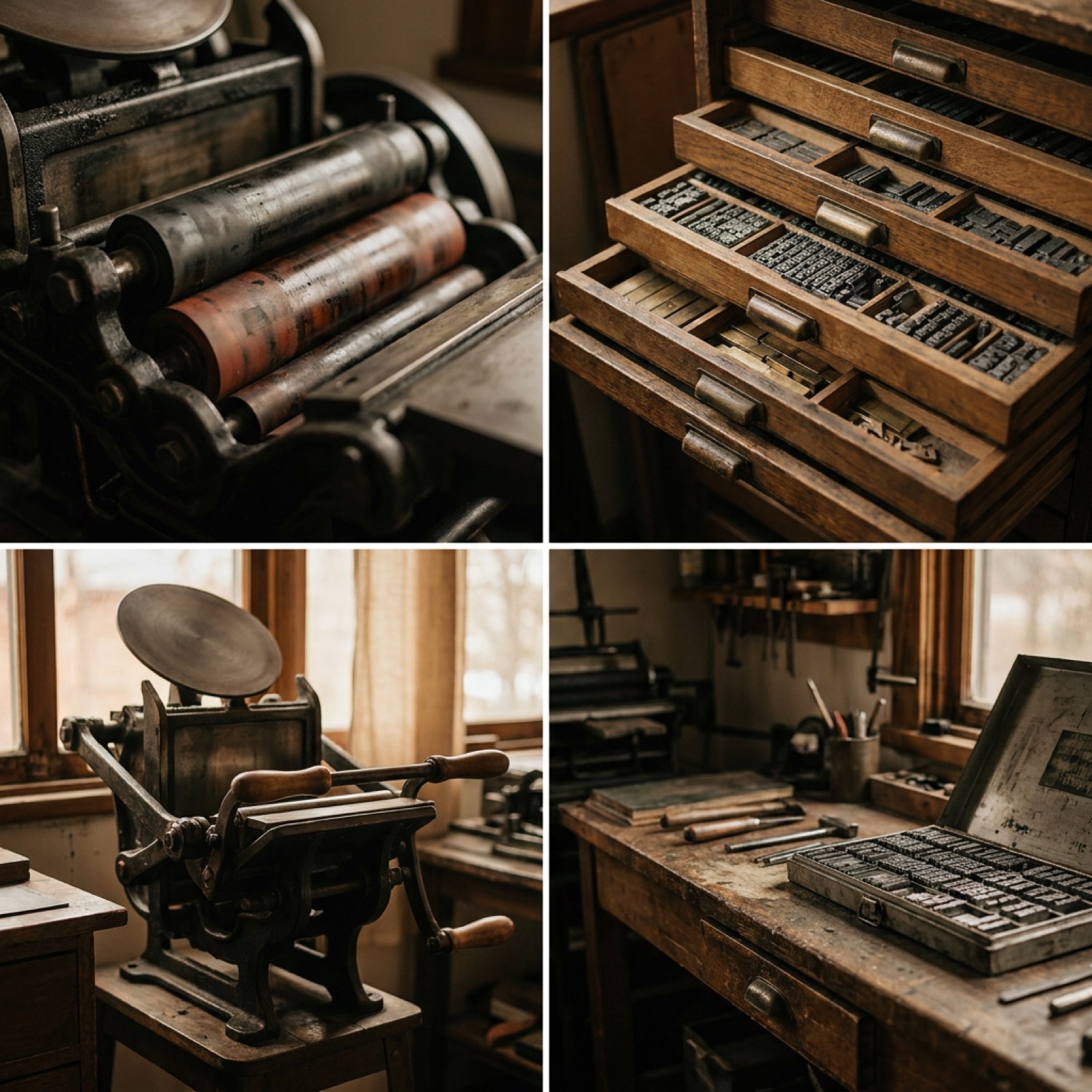 A letterpress in motion, type locked in the chase