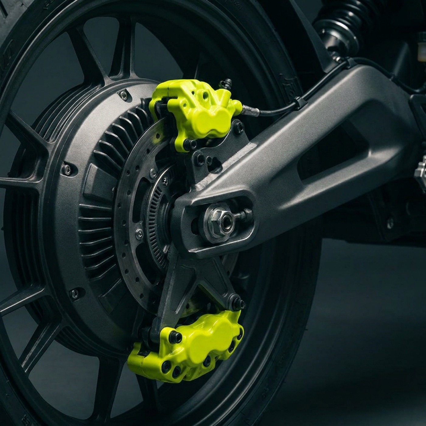 Close detail of the ION hub motor and swingarm