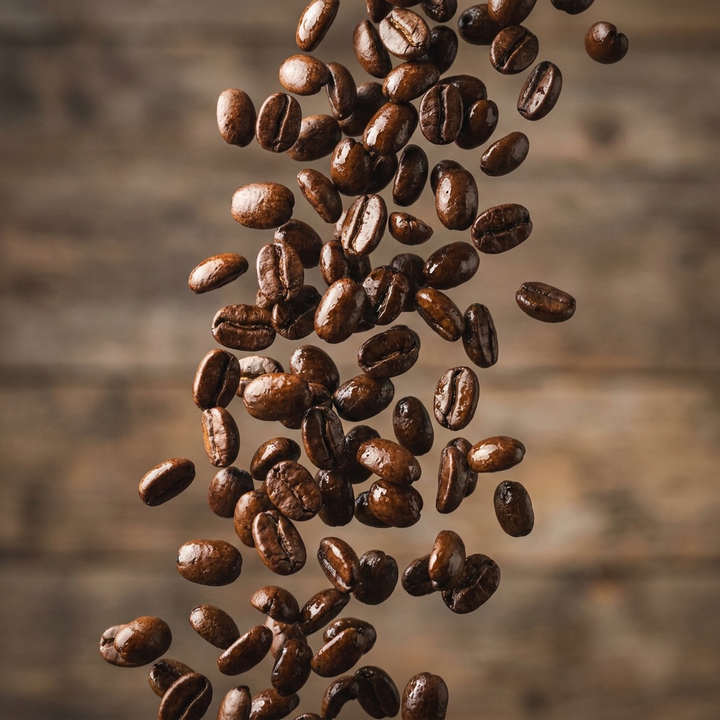 Freshly roasted coffee beans cooling, oils just beginning to surface