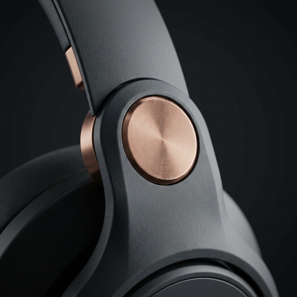 Close detail of the OPUS earcup hinge and copper accent