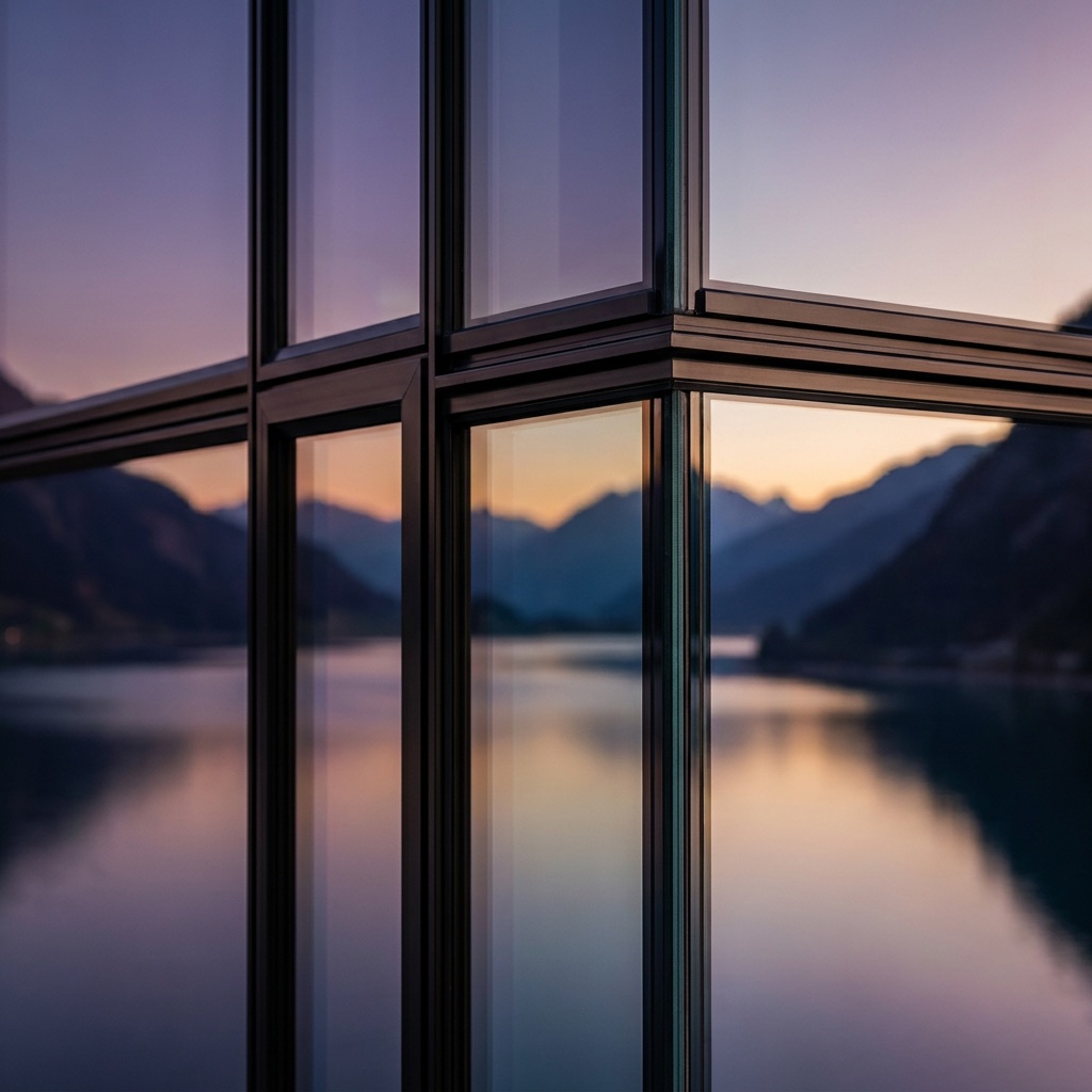 Close detail of structural glass holding the lake light