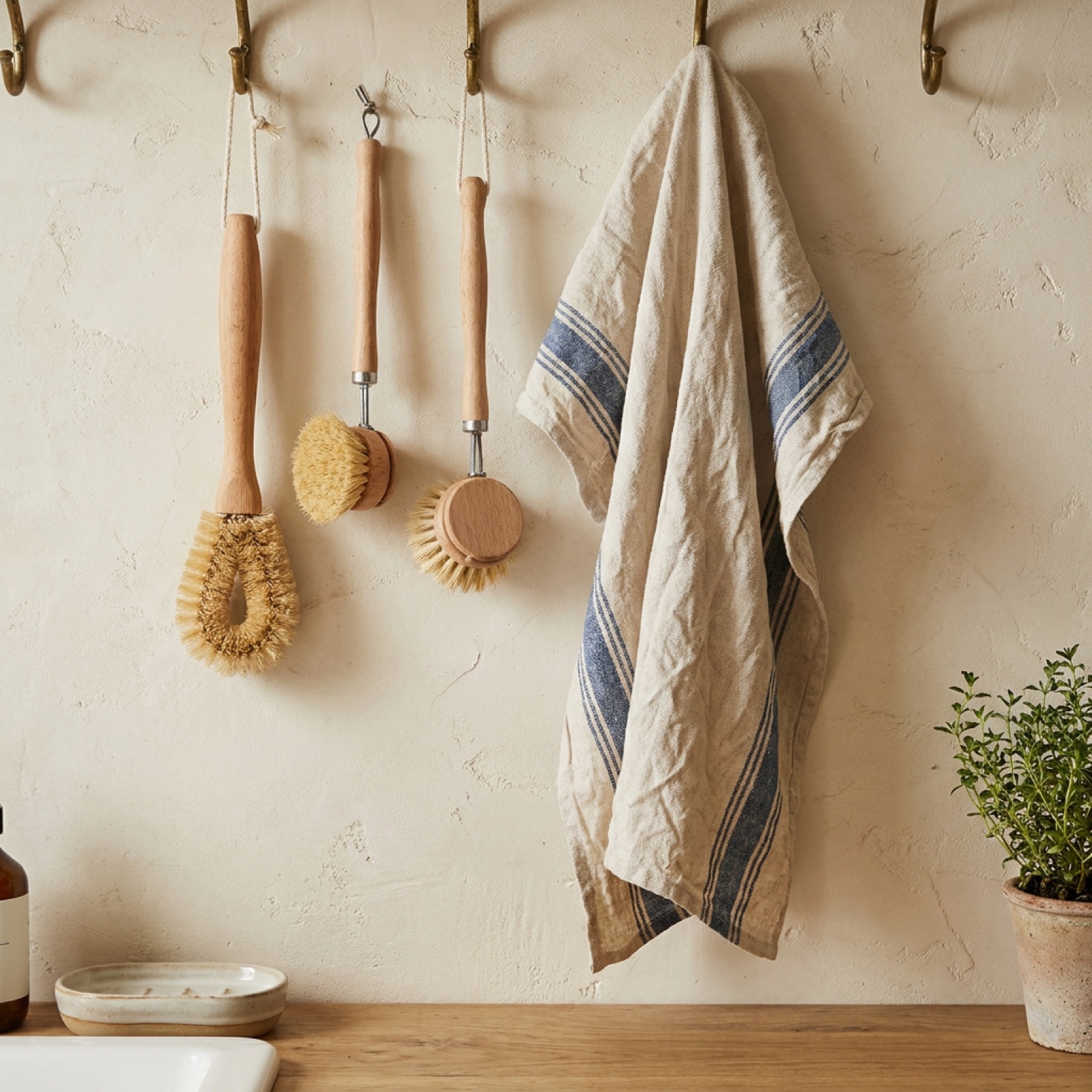 Beech wood dish brush with natural bristles