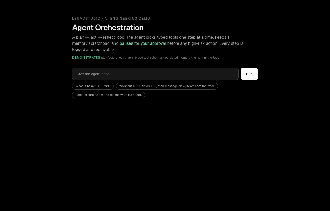 Agent Orchestration — plan/act/reflect with HITL