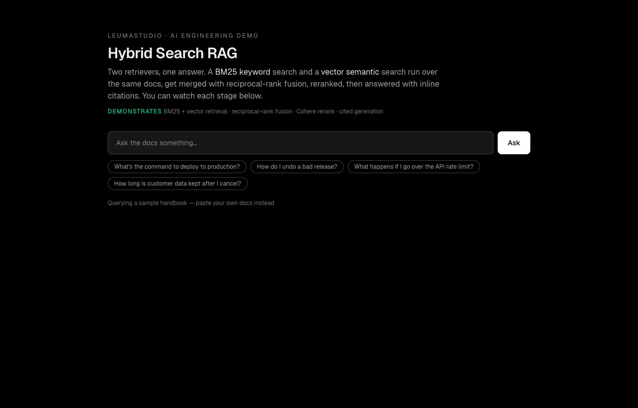 Hybrid Search RAG — BM25 + vector + rerank