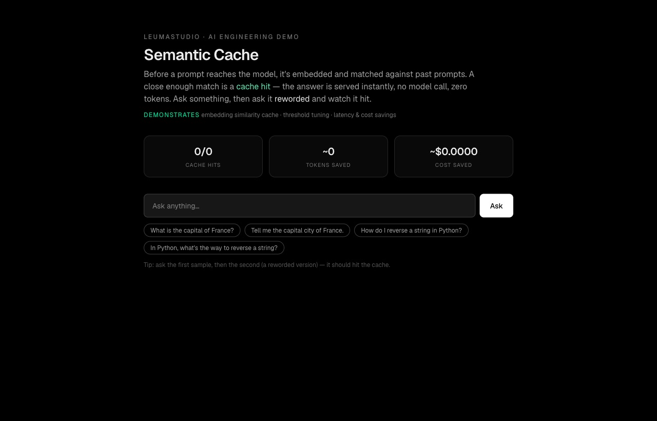 Semantic Cache — embedding similarity cache