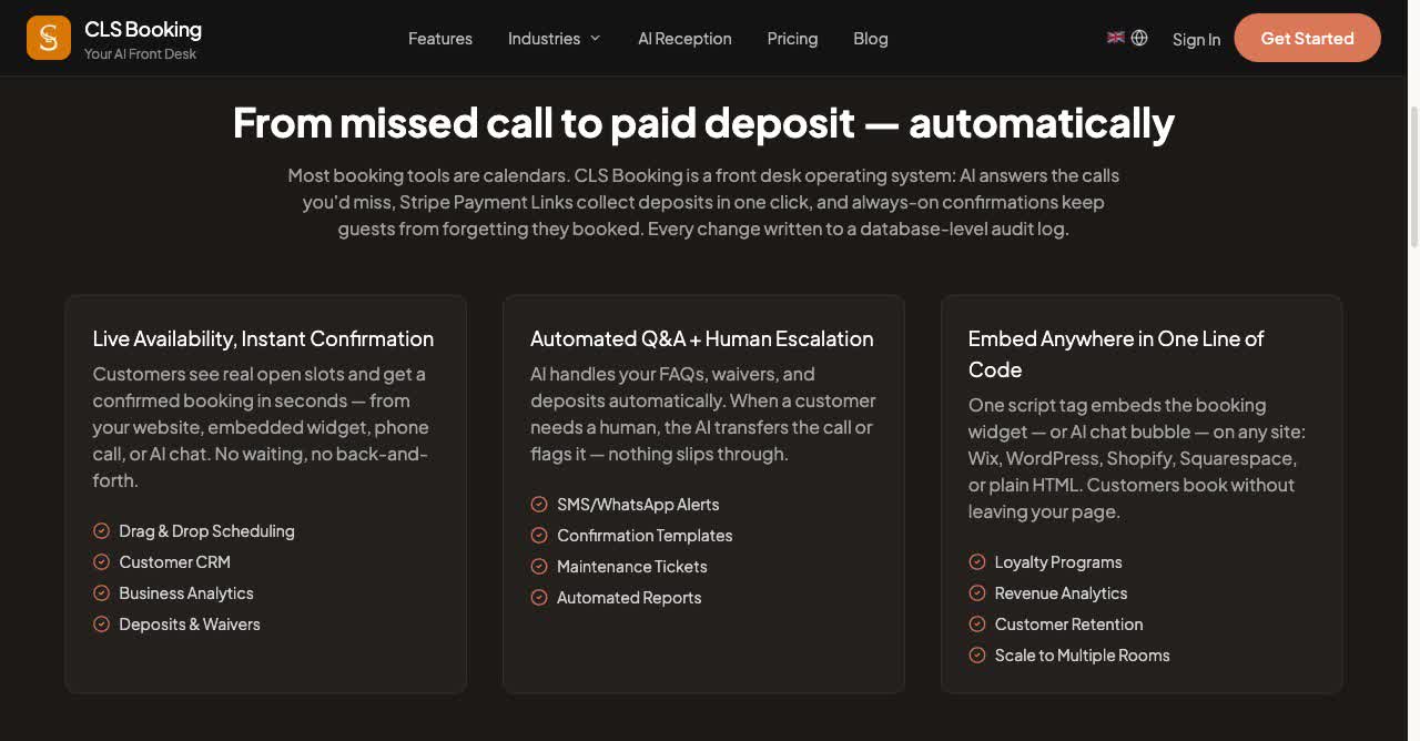The CLS Booking AI front desk that answers missed calls and books them