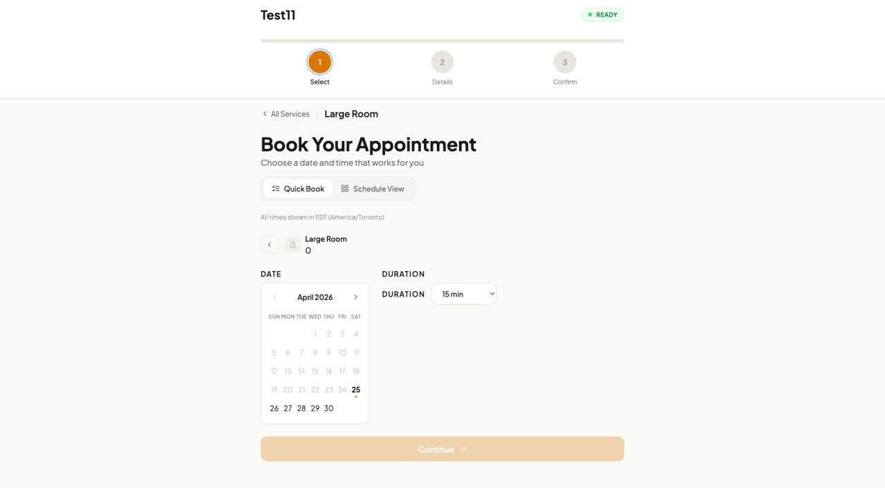 The CLS Booking customer-facing appointment booking flow