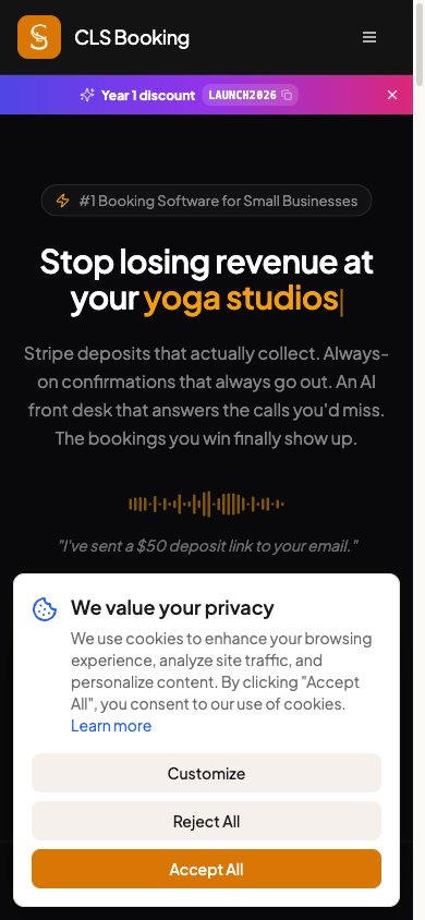 CLS Booking homepage on mobile