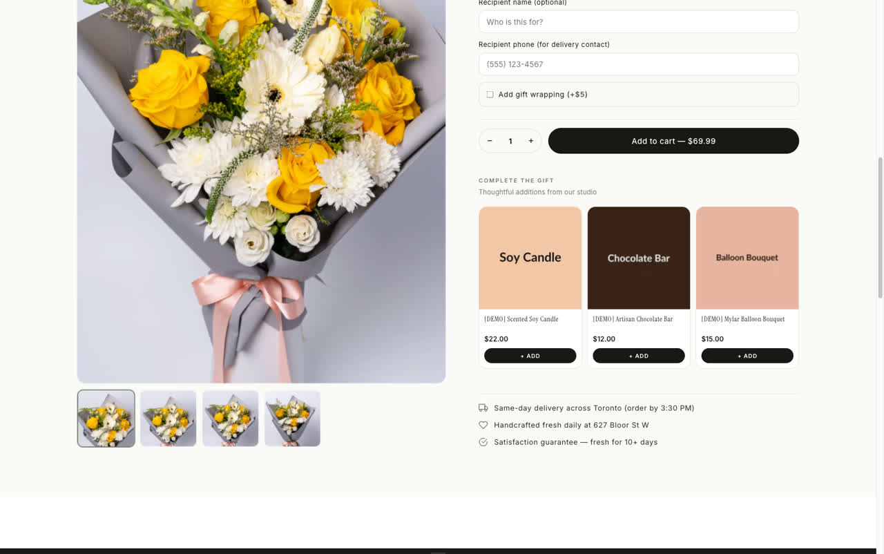 Rainbow Floral product add-ons — vase, chocolates and balloons