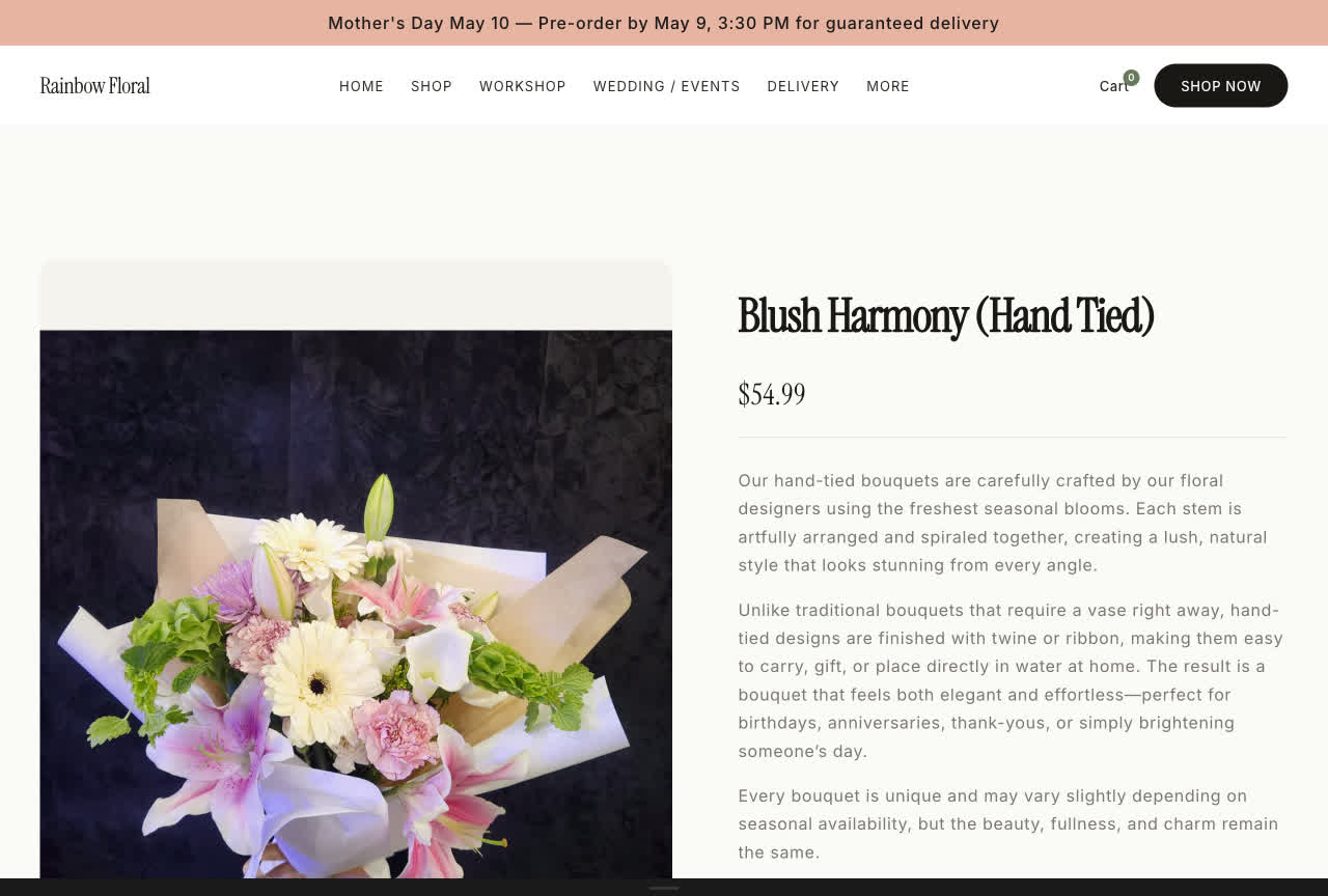 A Rainbow Floral hand-tied bouquet product page