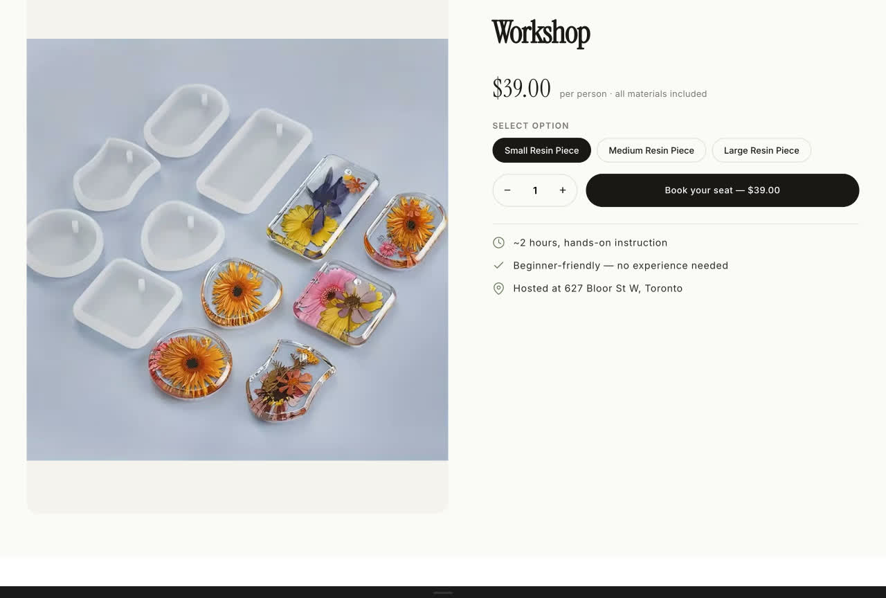 A Rainbow Floral resin-flower workshop booking page